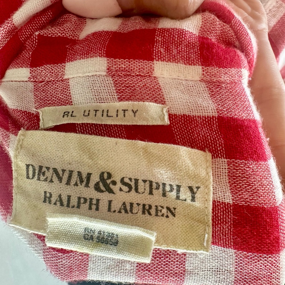 Ralph Lauren Denim and Supply Red/White Gingham long sleeve 💯 cotton Size L - Picture 11 of 13